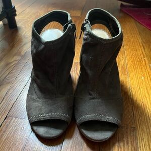 Grey suede peep toe booties